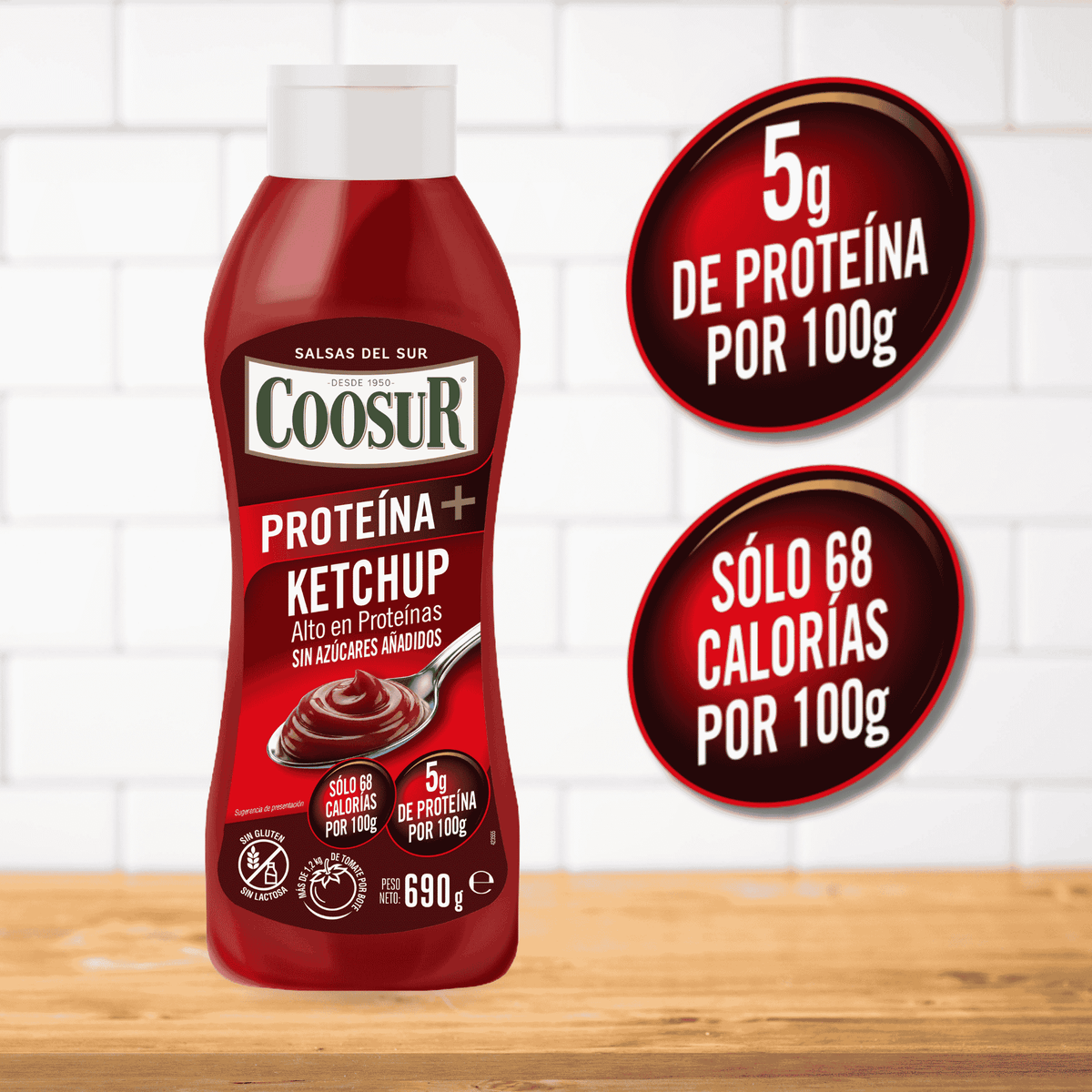 Salsa kétchup alto en proteina sin azúcar añadido 690 gr