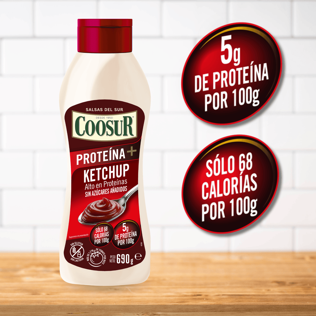 Salsa kétchup alto en proteina sin azúcar añadido 690 gr